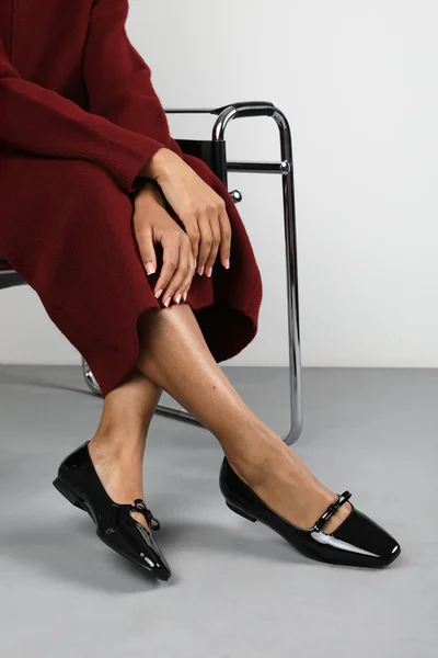 Where's That From Hope Square Toe Ballet Flats With Knot Bow In Black Patent Finish