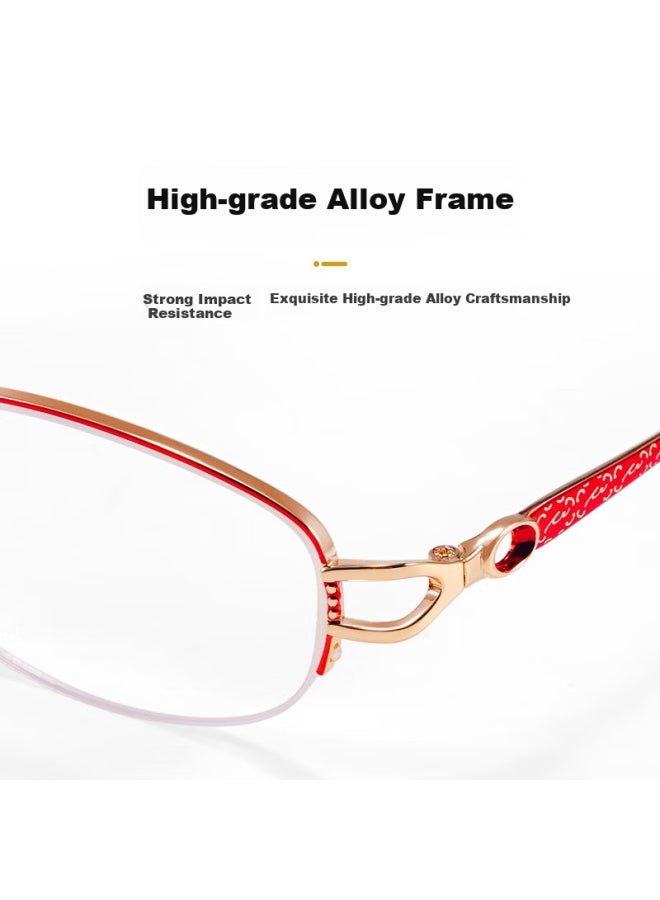 Sunset Red Xiyanghong Reading Gl For Women, Semi-rimless Frame, Fashionable And Youthful, High-definition Eye Protection For Elderly, Presbyopic Gl Pf1019, Bright Gold Color, 200 Degrees - Image 5