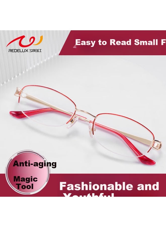 Sunset Red Xiyanghong Reading Gl For Women, Semi-rimless Frame, Fashionable And Youthful, High-definition Eye Protection For Elderly, Presbyopic Gl Pf1019, Bright Gold Color, 200 Degrees - Image 2