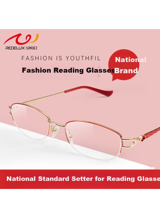Sunset Red Xiyanghong Reading Gl For Women, Semi-rimless Frame, Fashionable And Youthful, High-definition Eye Protection For Elderly, Presbyopic Gl Pf1019, Bright Gold Color, 200 Degrees - Image 1