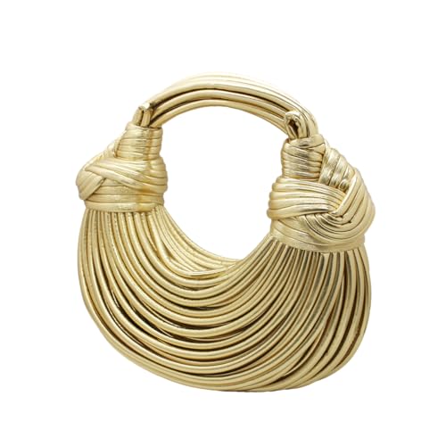 Tngan Women Woven Handbag PU Leather Satchel Creative Noodles Style Fashion Crossbody Bag, Z-gold - Image 2