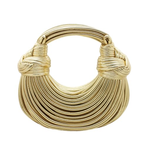 Tngan Women Woven Handbag PU Leather Satchel Creative Noodles Style Fashion Crossbody Bag, Z-gold - Image 1