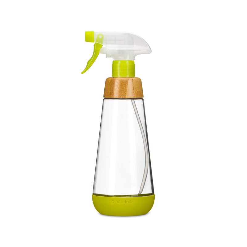 Full Circle Full Circle Bottle Service  Refillable Glass Spray Bottle for Cleaning  Versatile Stream  Mist Options Bamboo Details Silicone Boot  Ideal for NonToxic Solutions  Plant Care 16oz Green