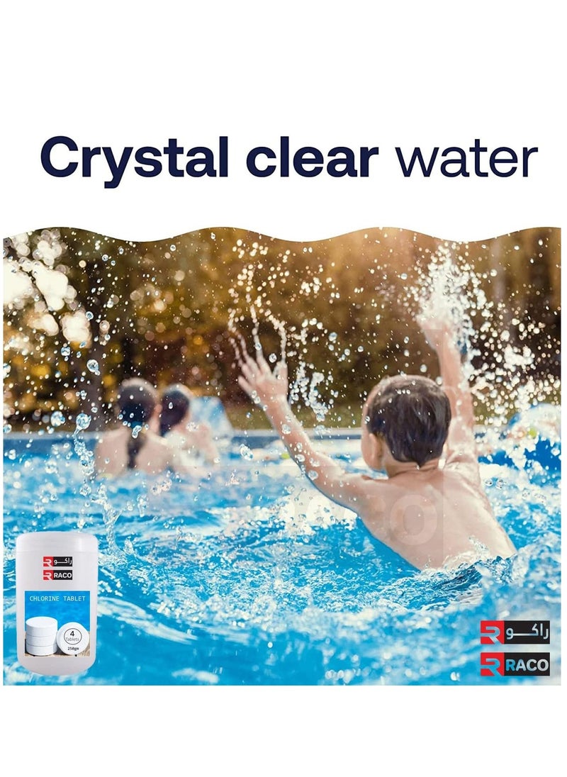 RACO - RACO Swimming Pool Chlorine Tablet Multi Functional Slow Dissolving Long Lasting Disinfection Treatment 250grm 4 Tablets - Image 1