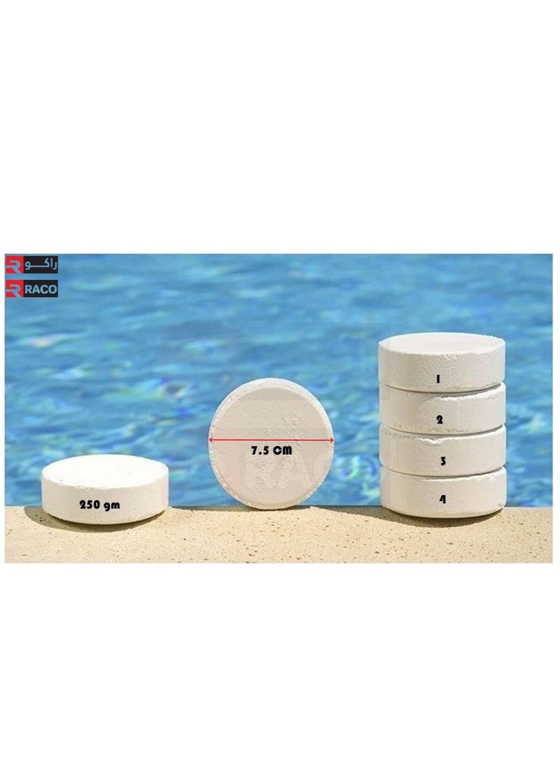 RACO - RACO Swimming Pool Chlorine Tablet Multi Functional Slow Dissolving Long Lasting Disinfection Treatment 250grm 4 Tablets - Image 1