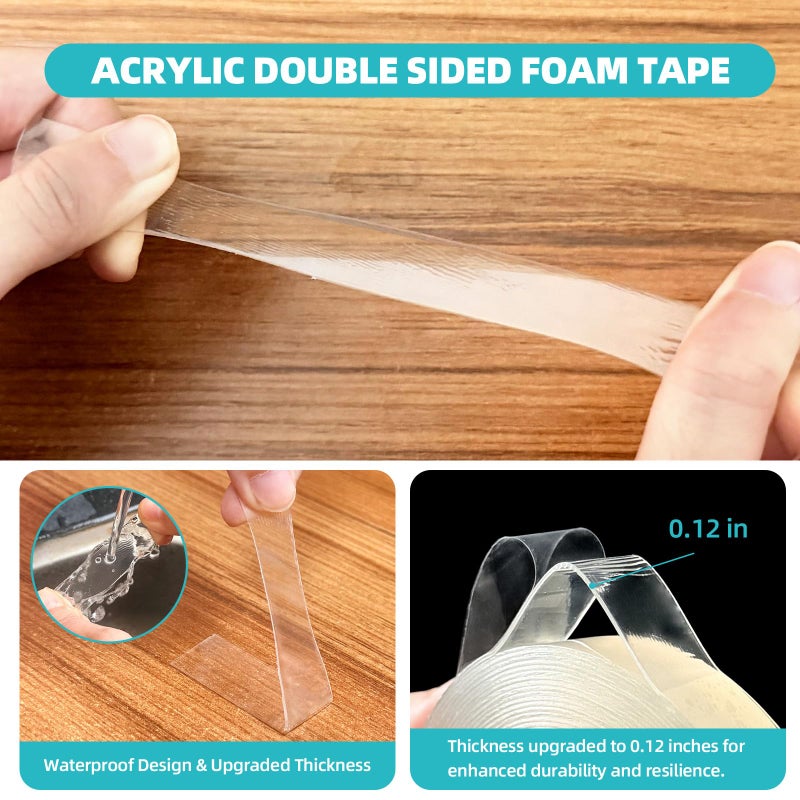 P7yaumy Double Sided Tape Heavy Duty 0.75inÃ—20ft, Nano Tape Double Sided, Removable Traceless Two Sided Adhesive Tape, Clear Mounting Tape Double Sided Tape for Walls, Hanging Picture,Poster,Carpet - Image 3