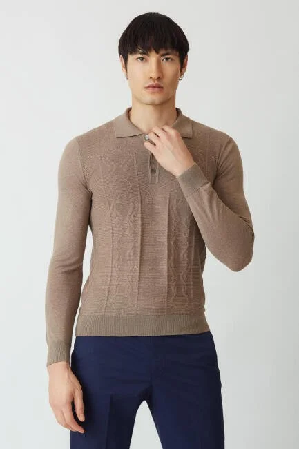 Bisse Men's Polo Collar Buttoned Knitwear CAMEL TR21K21202_D70