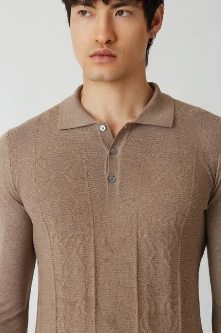 Bisse Men's Polo Collar Buttoned Knitwear CAMEL TR21K21202_D70