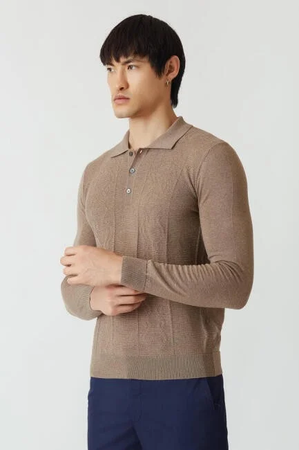 Bisse Men's Polo Collar Buttoned Knitwear CAMEL TR21K21202_D70