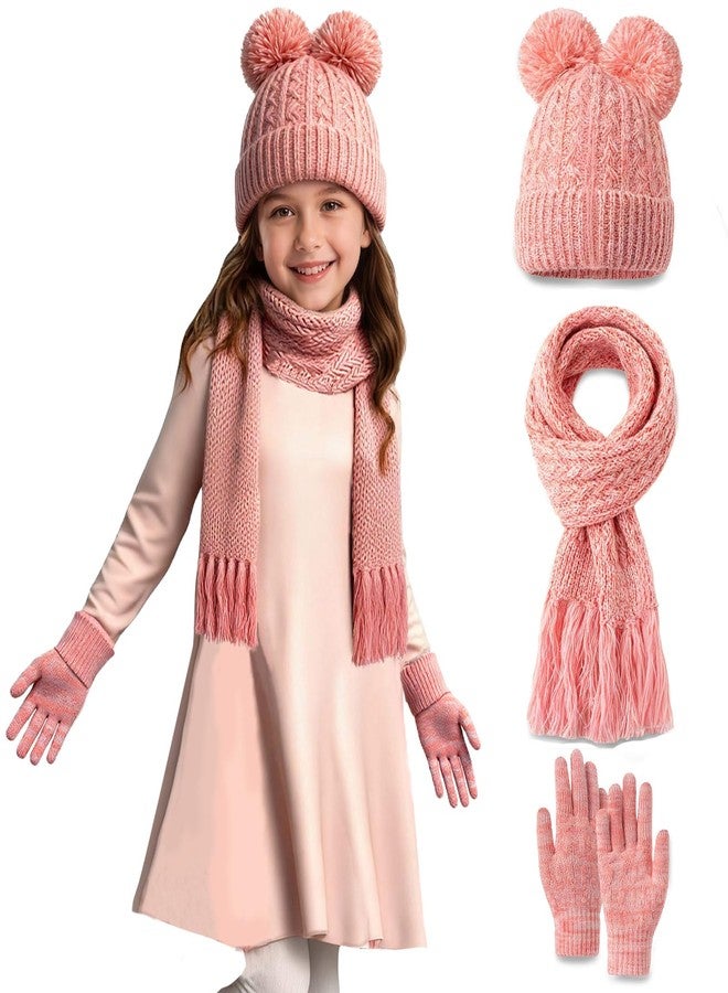 techcity Kids Beanie Scarf Gloves Set, Boys Girls Toddler Winter Warm Fleece Lined Hat with Pom Pom Knit Scarf Mittens 3 in 1 Gift Set - Image 1