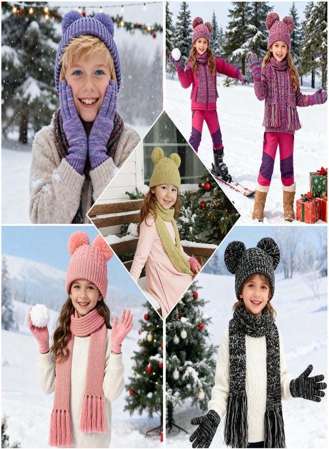 techcity Kids Beanie Scarf Gloves Set, Boys Girls Toddler Winter Warm Fleece Lined Hat with Pom Pom Knit Scarf Mittens 3 in 1 Gift Set - Image 2