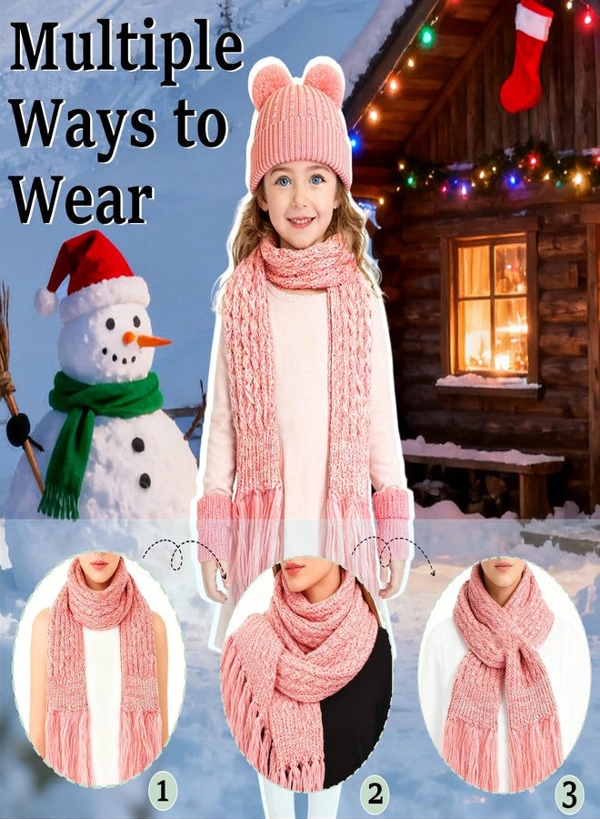 techcity Kids Beanie Scarf Gloves Set, Boys Girls Toddler Winter Warm Fleece Lined Hat with Pom Pom Knit Scarf Mittens 3 in 1 Gift Set - Image 4