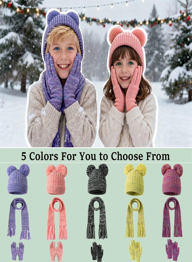 techcity Kids Beanie Scarf Gloves Set, Boys Girls Toddler Winter Warm Fleece Lined Hat with Pom Pom Knit Scarf Mittens 3 in 1 Gift Set - Image 3