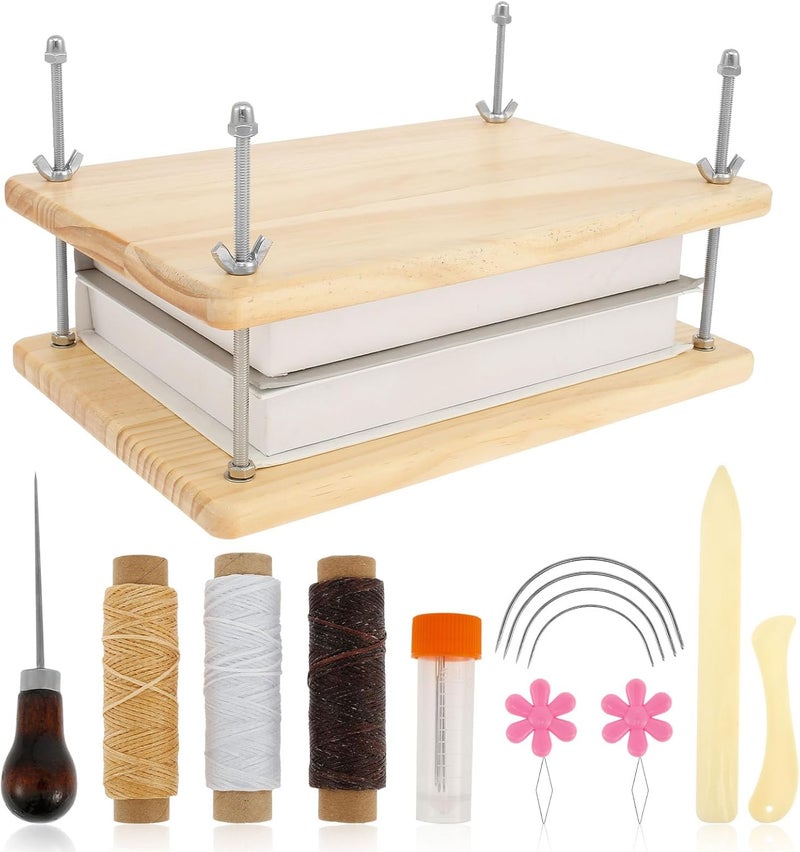 windforgecraft Book Press Binding Kit, Bamboo Wood Book Press, Portable Book Binding Press, Compact Bamboo Bookbinding Tools, Reusable Book Press Tool for Home Photo Albums Ticket Marking Cards - Image 1