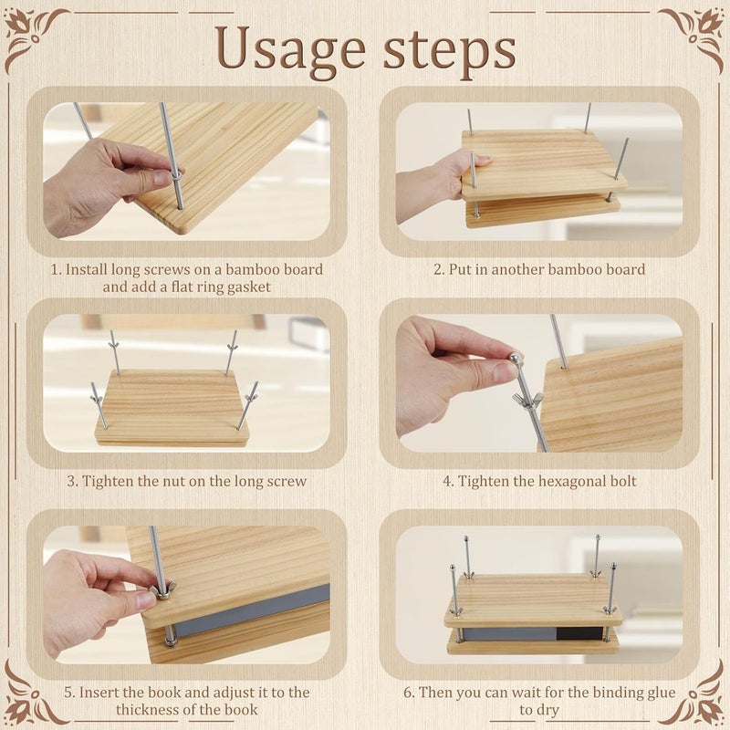 windforgecraft Book Press Binding Kit, Bamboo Wood Book Press, Portable Book Binding Press, Compact Bamboo Bookbinding Tools, Reusable Book Press Tool for Home Photo Albums Ticket Marking Cards - Image 4