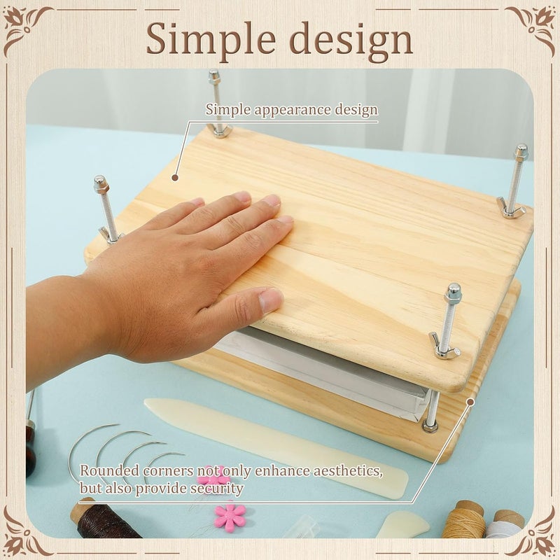 windforgecraft Book Press Binding Kit, Bamboo Wood Book Press, Portable Book Binding Press, Compact Bamboo Bookbinding Tools, Reusable Book Press Tool for Home Photo Albums Ticket Marking Cards - Image 5