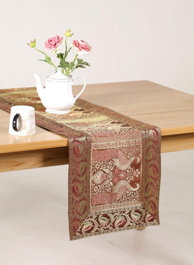 COTSILER Indian Decorative Silk Table Runner, 16x60 Inches Table Runners for Events and Parties, Celebaration & Home Decoration ,Multicolor (Coffee) - Image 1