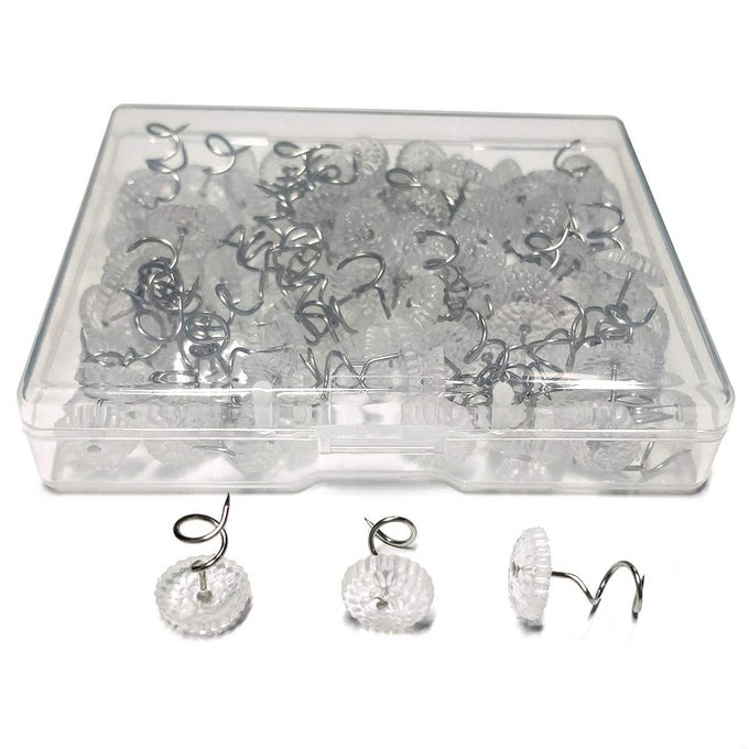 100 PCS BEDSKIRT PINS TWIST PINS WITH CLEAR HEADS BED SKIRT PIN FOR HOLD SLIPCOVERS AND BEDSKIRTS DECORATION