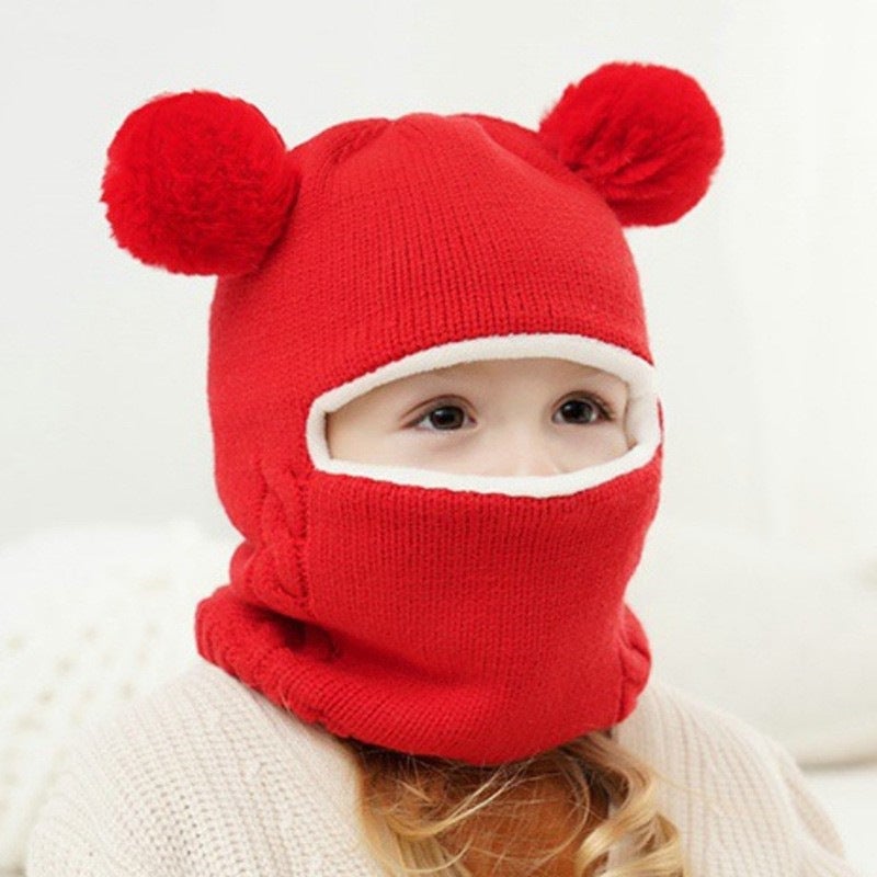 Winter Warm Knit Hooded Neck Gaiter Hat for Kids Yellow - Image 2