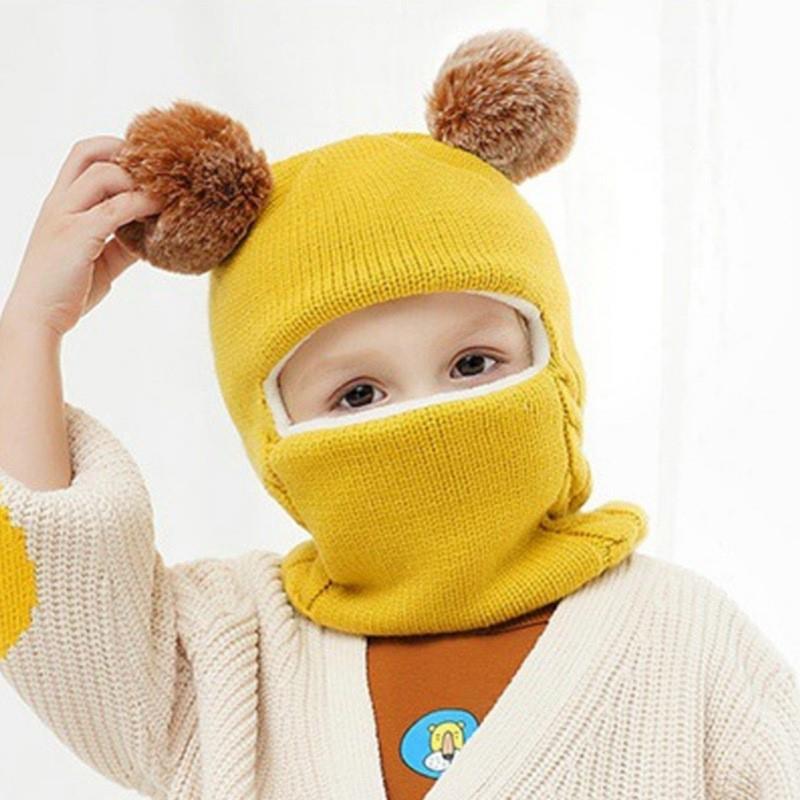 Winter Warm Knit Hooded Neck Gaiter Hat for Kids Yellow - Image 1