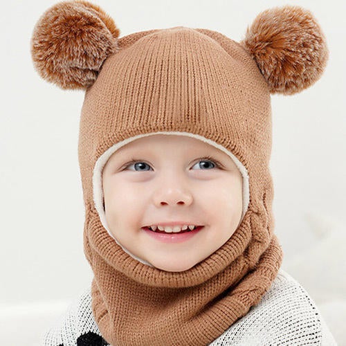 Winter Warm Knit Hooded Neck Gaiter Hat for Kids Yellow - Image 3