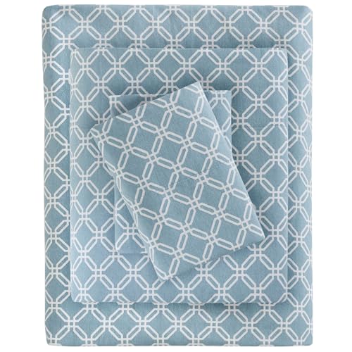 Sleep Philosophy True North by Sleep Philosophy Cozy Flannel Warm 100 Cotton Sheet  Novelty Print Animals Stars Cute Ultra Soft Cold Weather Bedding Set Twin Blue Geo 3 Piece 