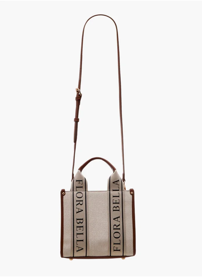 فلورا بيلا من شو إكسبرس Logo Print Tote Bag with Detachable Strap and Zip Closure