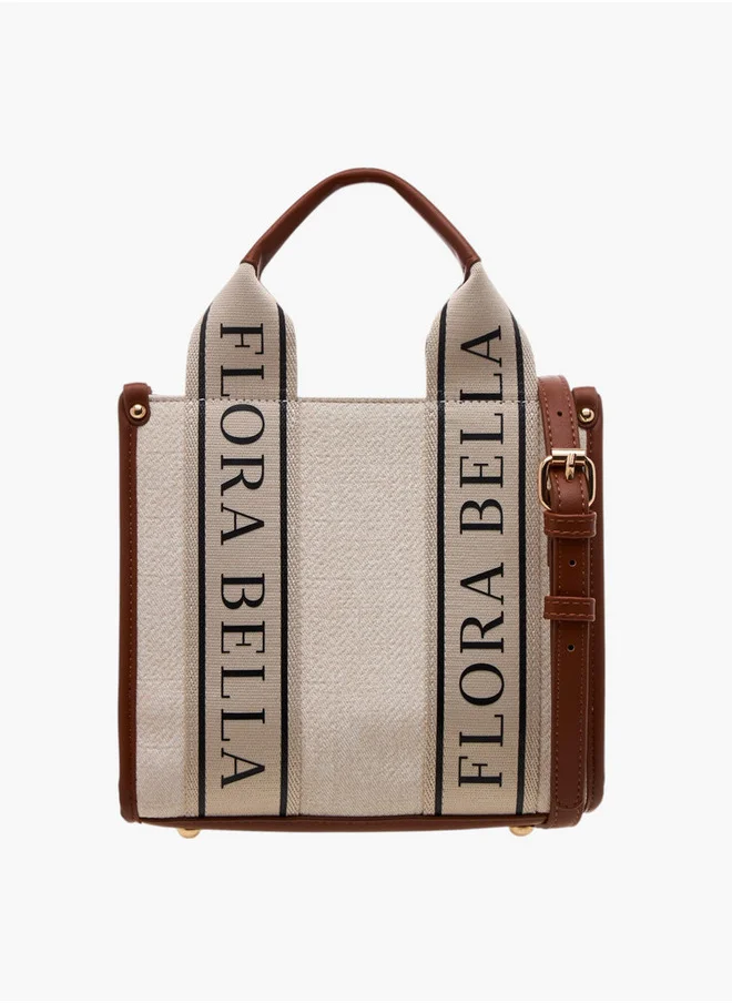فلورا بيلا من شو إكسبرس Logo Print Tote Bag with Detachable Strap and Zip Closure