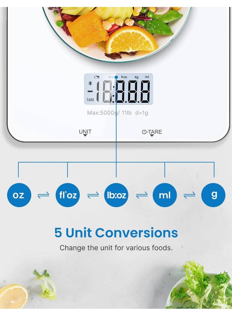 RENPHO Calibra 1 Smart Nutrition Scale ES-SNG01-WH – 5kg Digital Food Scale with LCD Display, Calorie Tracking, Coffee Timer, Tare Function, Gennec App Support – White - Image 1