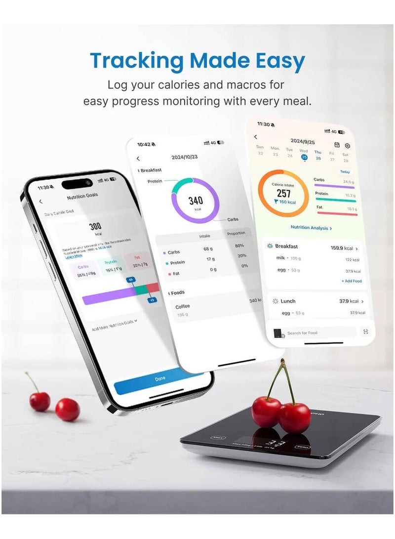 RENPHO Calibra 1 Smart Nutrition Scale ES-SNG01-WH – 5kg Digital Food Scale with LCD Display, Calorie Tracking, Coffee Timer, Tare Function, Gennec App Support – White - Image 4