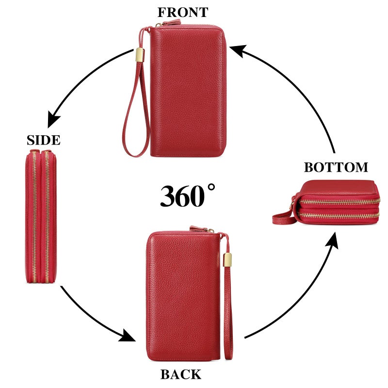 SENDEFN Leather Women Wallet RFID Blocking Zipper Around Phone Holder Clutch Wristlet Large Capacity - Image 4