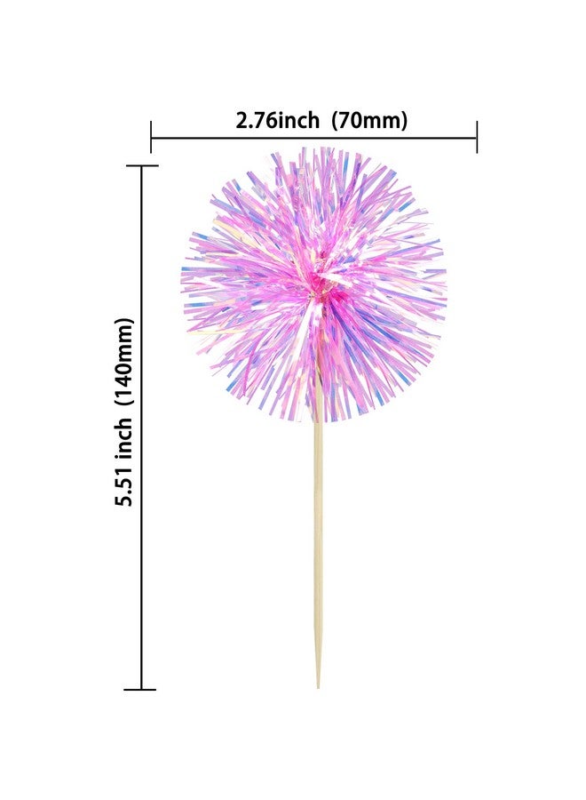 Ephlyn إيفلين 30 قطعة من أكواب الكعك النارية المصنوعة من الفويل لزينة حفلات أعياد الميلاد، زينة كعكة الحفلات، لامعة، خيوط تينسل، أعواد أسنان فواكه لحفلات أعياد الميلاد، الزفاف، التخرج، باللون الأحمر الوردي - Image 2