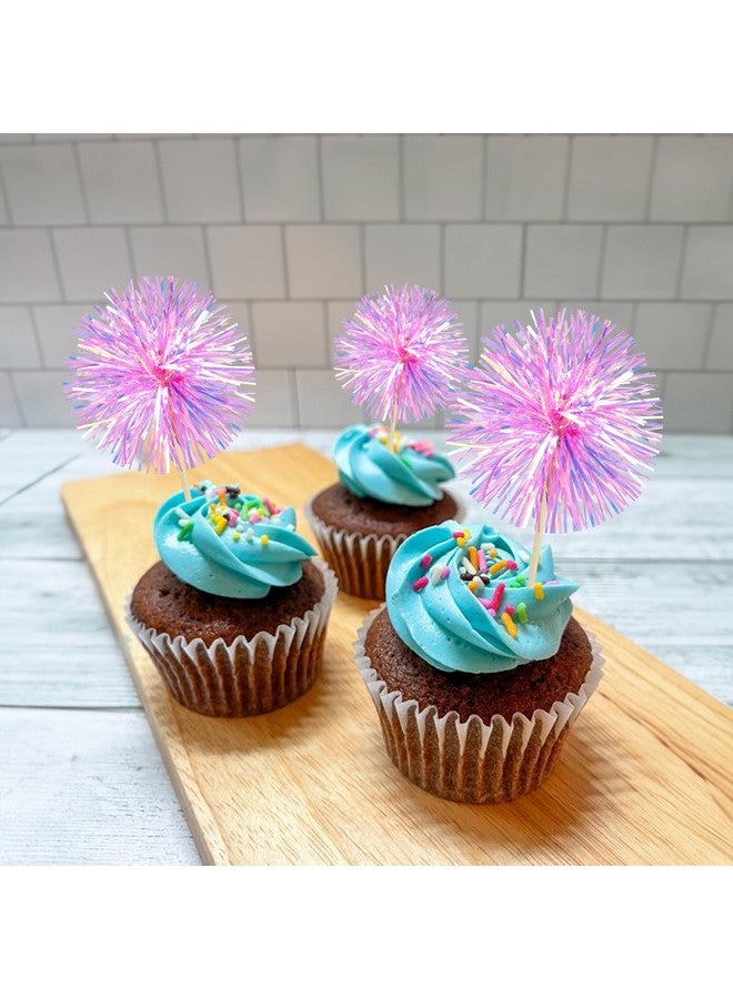 Ephlyn إيفلين 30 قطعة من أكواب الكعك النارية المصنوعة من الفويل لزينة حفلات أعياد الميلاد، زينة كعكة الحفلات، لامعة، خيوط تينسل، أعواد أسنان فواكه لحفلات أعياد الميلاد، الزفاف، التخرج، باللون الأحمر الوردي - Image 4