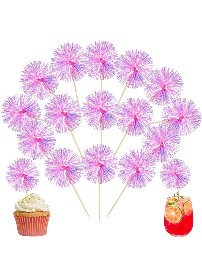 Ephlyn إيفلين 30 قطعة من أكواب الكعك النارية المصنوعة من الفويل لزينة حفلات أعياد الميلاد، زينة كعكة الحفلات، لامعة، خيوط تينسل، أعواد أسنان فواكه لحفلات أعياد الميلاد، الزفاف، التخرج، باللون الأحمر الوردي - Image 1