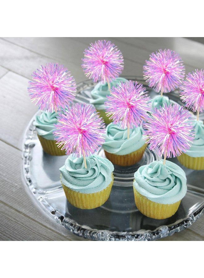 Ephlyn إيفلين 30 قطعة من أكواب الكعك النارية المصنوعة من الفويل لزينة حفلات أعياد الميلاد، زينة كعكة الحفلات، لامعة، خيوط تينسل، أعواد أسنان فواكه لحفلات أعياد الميلاد، الزفاف، التخرج، باللون الأحمر الوردي - Image 5