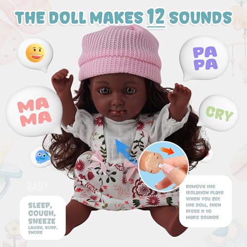 SMILESSKIDDO Baby Doll 12 inch Black Interactive Talking Doll with Hair Mirror Comb Accessories Soft Vinyl Body Sounds Perfect Pretend Play Toy for Toddlers Girls 2 3 4 5 6 - Image 5