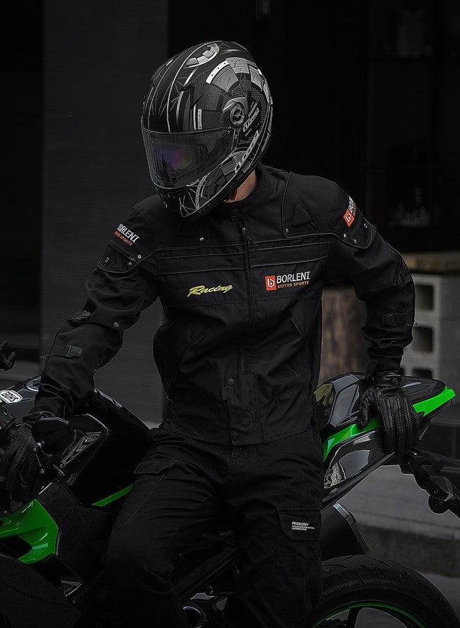 BORLENI Motorcycle Jacket Windproof Motorcycle Full Body Protective Gear CE Armor Suitable for All Seasons,Green,M - Image 2