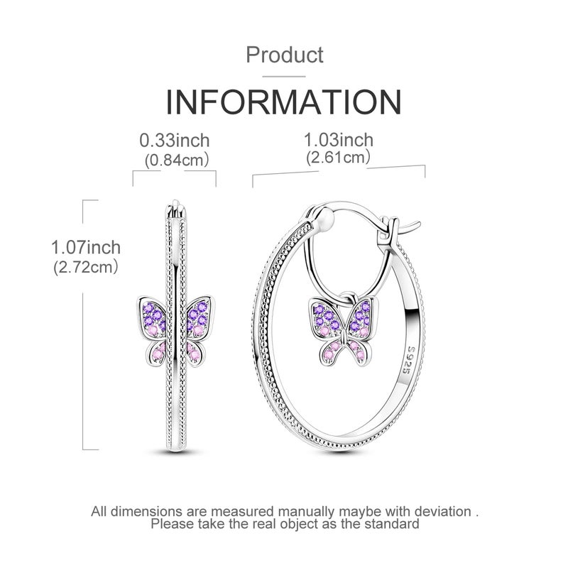 LAZA Earrings for Women 925 Sterling Silver Purple Butterfly Hoops Small Colorful Rainbow Hoop Earrings Huggie Earrings - Image 4
