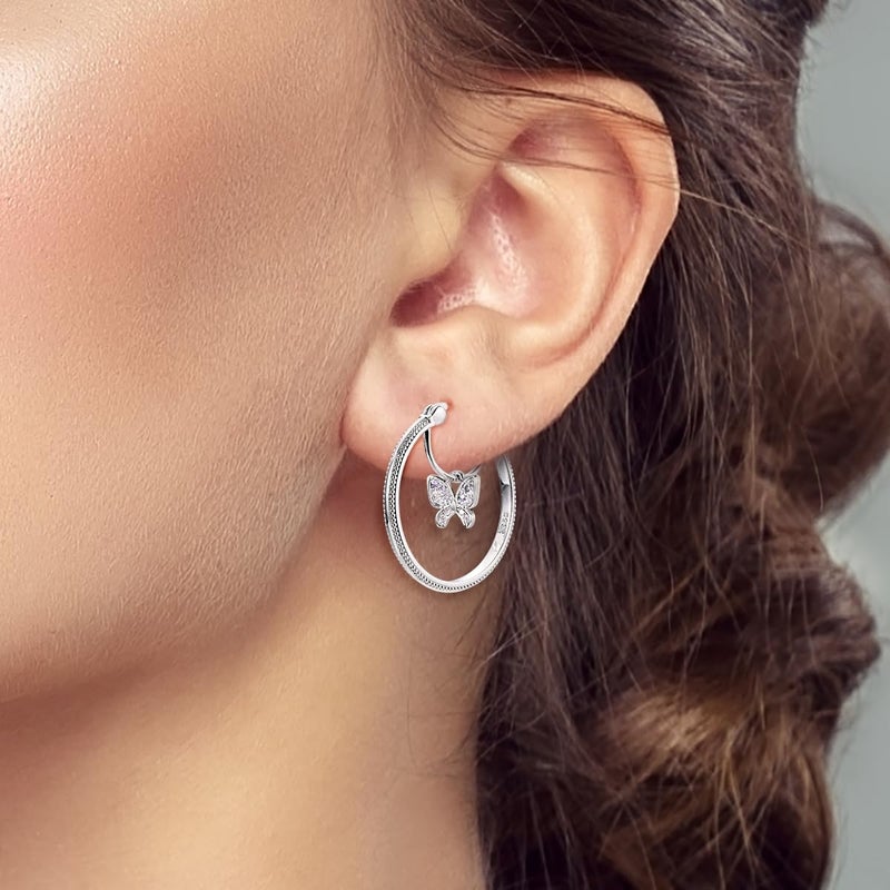 LAZA Earrings for Women 925 Sterling Silver Purple Butterfly Hoops Small Colorful Rainbow Hoop Earrings Huggie Earrings - Image 3