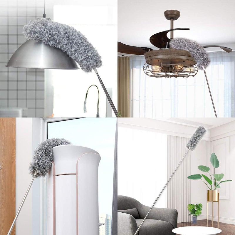 UIMO Microfiber Ceiling Fan Cleaner with 30–100" Telescopic Pole – Extendable Duster for High Ceilings and Fans, Bendable Washable Head, Reusable Cleaning Tool for Furniture, Cars, Keyboard - Image 4