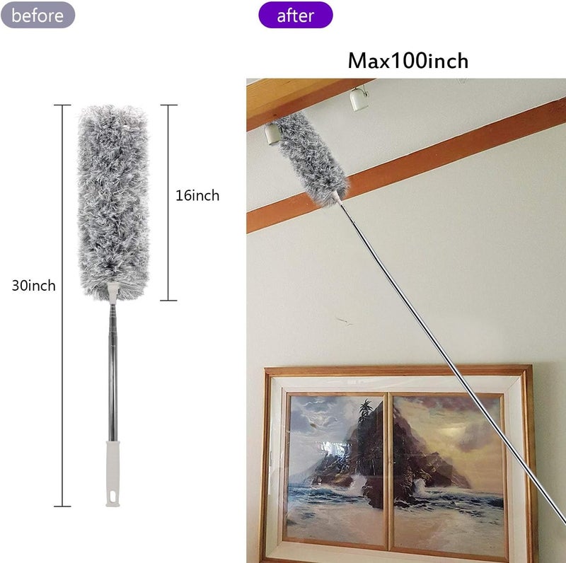 UIMO Microfiber Ceiling Fan Cleaner with 30–100" Telescopic Pole – Extendable Duster for High Ceilings and Fans, Bendable Washable Head, Reusable Cleaning Tool for Furniture, Cars, Keyboard - Image 5