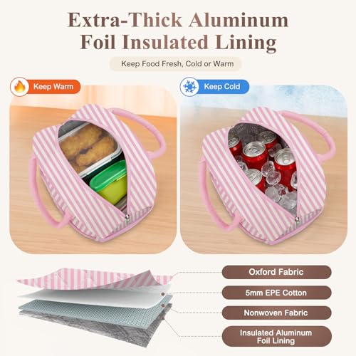 KUBYA Lunch Box for Women Adult Men Cute Insulated Lunch Bag Women Quilted Reusable Large Lunch Boxes Tote Bag Leakproof Simple Thermal Cooler Bag for Work Office Picnic - Image 3