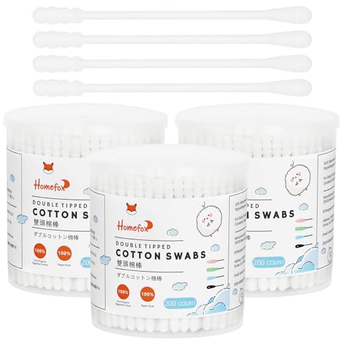 HOMEFOX Cotton Swabs Spiral 600 Count Organic Cotton Buds Double Side Tightly Wrapped Cotton Tips Paper Stick Soft Gentle LintFree CrueltyFree Round Spiral White - Image 1