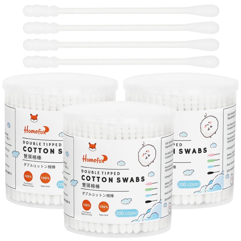 HOMEFOX Cotton Swabs Spiral 600 Count Organic Cotton Buds Double Side Tightly Wrapped Cotton Tips Paper Stick Soft Gentle LintFree CrueltyFree Round Spiral White - Image 2