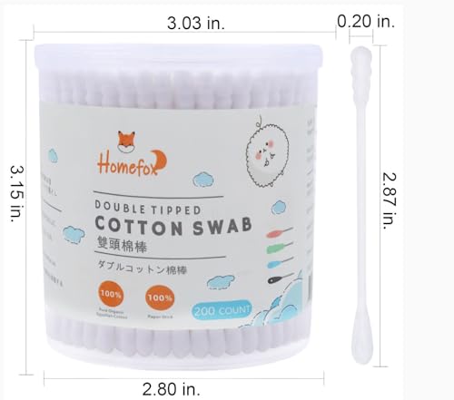 HOMEFOX Cotton Swabs Spiral 600 Count Organic Cotton Buds Double Side Tightly Wrapped Cotton Tips Paper Stick Soft Gentle LintFree CrueltyFree Round Spiral White - Image 3