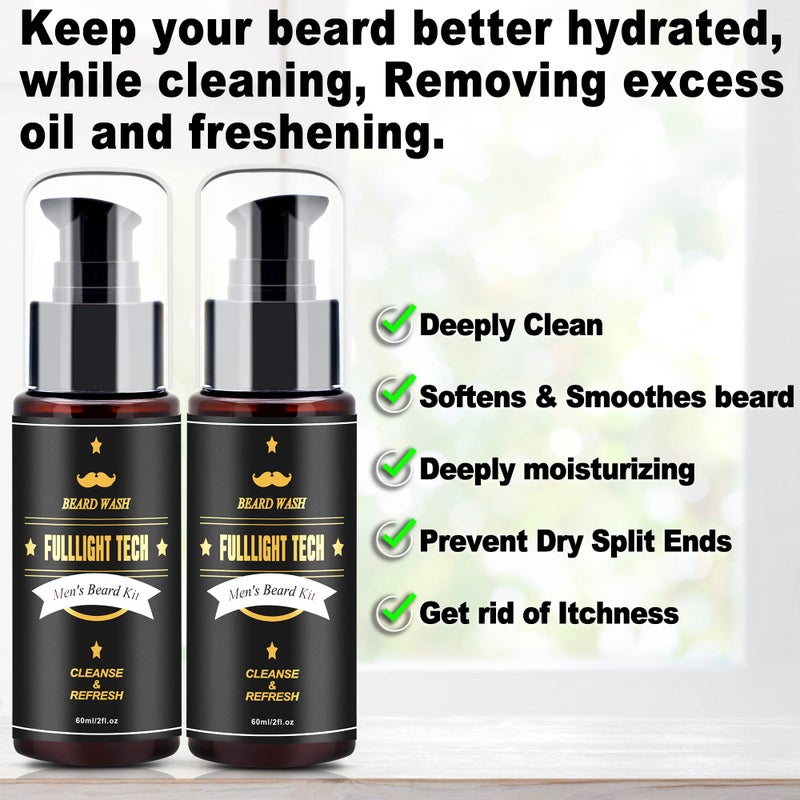 FULLLIGHT TECH Men's 2 Pack Beard Care Kit - Argan Oil & Jojoba Oils Shampoo, Rosemary Extract for Clean, Moisturizing and Nourishing Mustache & Beard Growth - Image 4