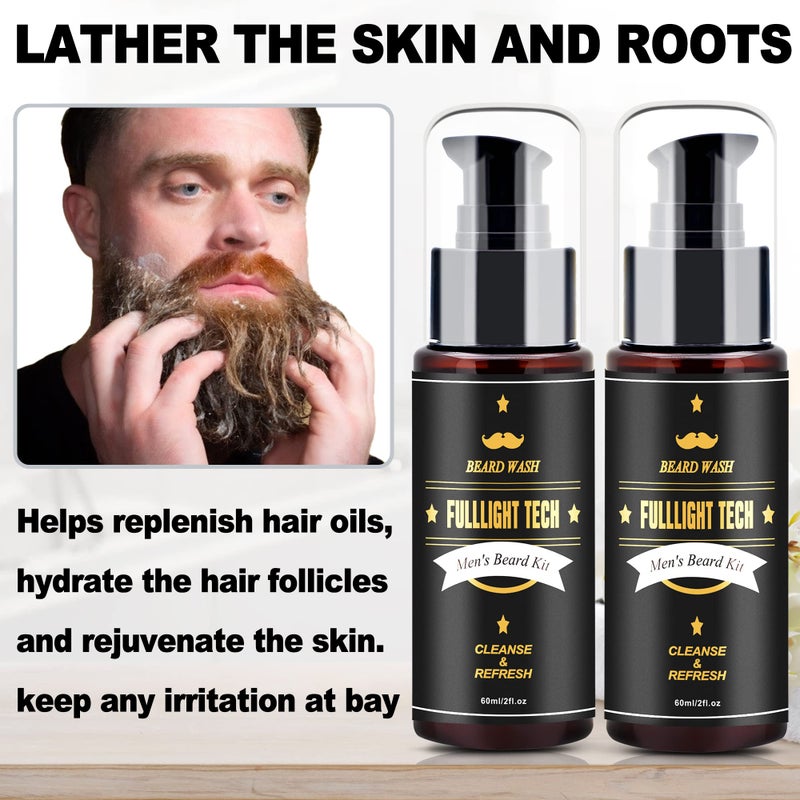 FULLLIGHT TECH Men's 2 Pack Beard Care Kit - Argan Oil & Jojoba Oils Shampoo, Rosemary Extract for Clean, Moisturizing and Nourishing Mustache & Beard Growth - Image 3
