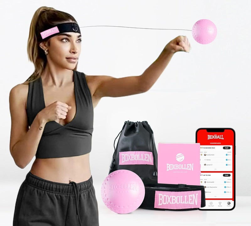 Boxbollen Pink with App, Used by Celebrities - MMA Gear Boxing Ball - Boxing Reflex Ball with Adjustable Strap - Interactive Boxball App Integration - Stocking Stuffer Ideas - 1 Pack - Image 1