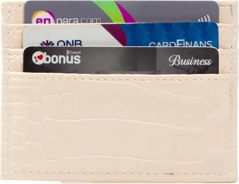 Newish Polo Beige Practical Patterned Crocodile Unisex Thin Card Holder