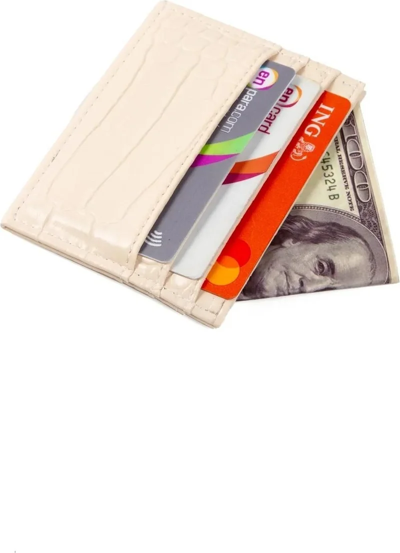 Newish Polo Beige Practical Patterned Crocodile Unisex Thin Card Holder